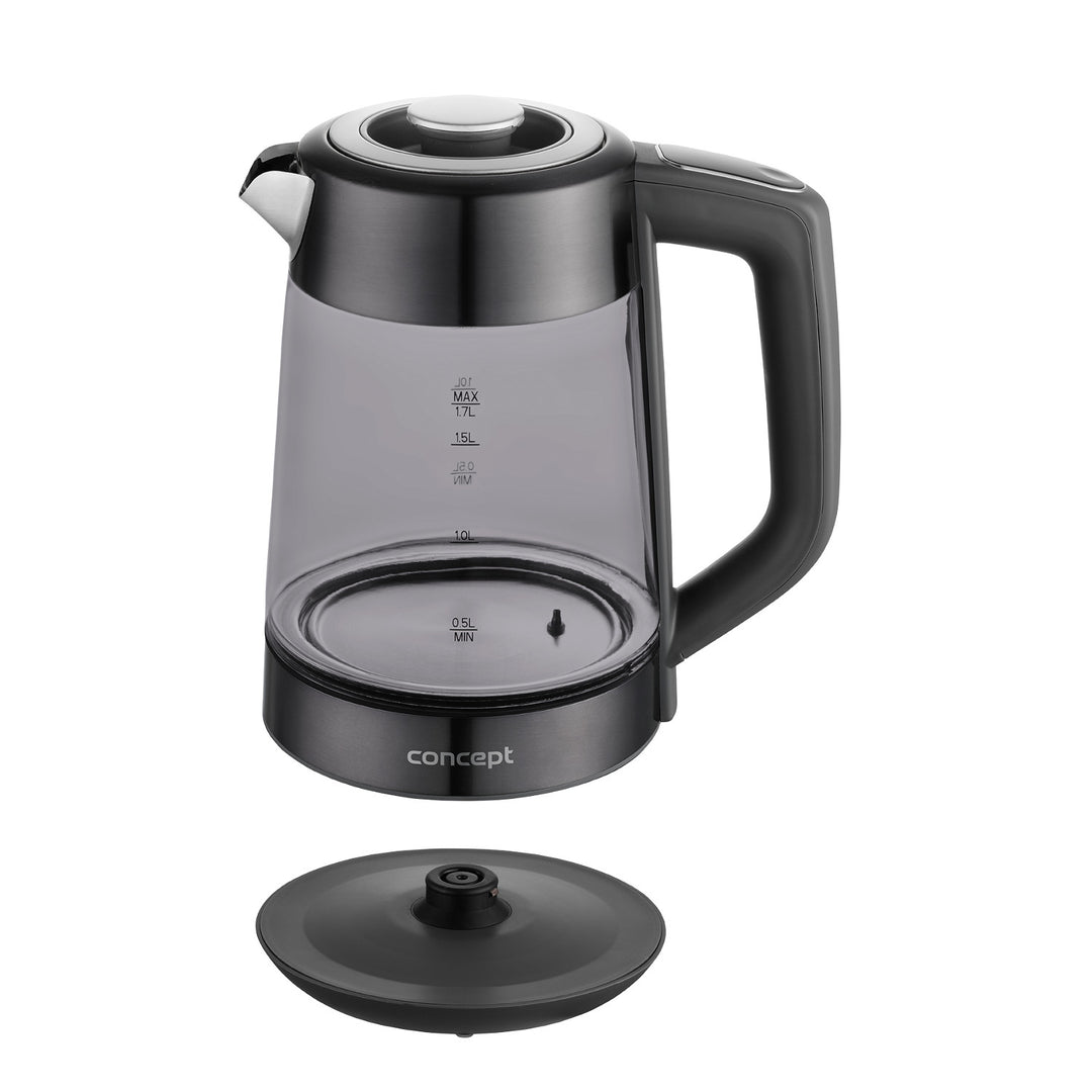 Concept glazen waterkoker, inhoud 1,7 l, vermogen 1850-2200 W, kleur zwart, Strix-aansluiting, temperatuurregeling, digitale bediening, RK4195
