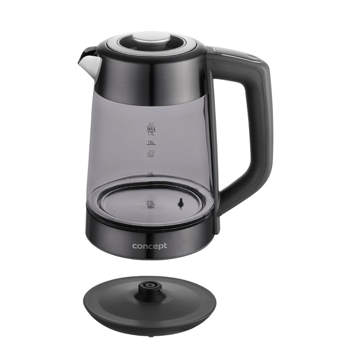 Concept glazen waterkoker, inhoud 1,7 l, vermogen 1850-2200 W, kleur zwart, Strix-aansluiting, temperatuurregeling, digitale bediening, RK4195