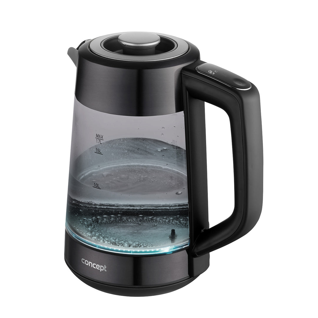 Concept glazen waterkoker, inhoud 1,7 l, vermogen 1850-2200 W, kleur zwart, Strix-aansluiting, temperatuurregeling, digitale bediening, RK4195