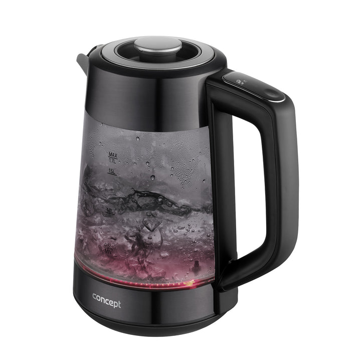 Concept glazen waterkoker, inhoud 1,7 l, vermogen 1850-2200 W, kleur zwart, Strix-aansluiting, temperatuurregeling, digitale bediening, RK4195