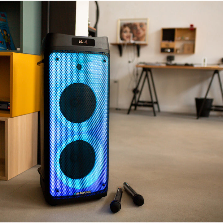 Blaupunkt Party Box-luidspreker, ledverlichting, Bluetooth, USB en AUX, FM-radio, karaokefunctie, afstandsbediening, PB08DB