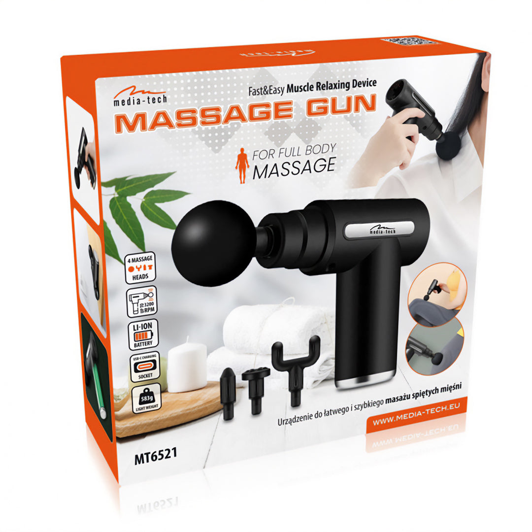 Massageapparaat voor eenvoudige en snelle massage van gespannen spieren, Media-tech, 4 verwisselbare massagekoppen, MT6521