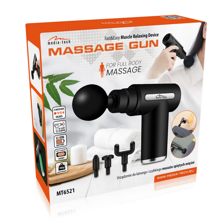 Massageapparaat voor eenvoudige en snelle massage van gespannen spieren, Media-tech, 4 verwisselbare massagekoppen, MT6521