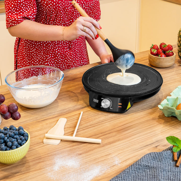 Teesa pannenkoekenmaker, elektrische pannenkoekenpan, diameter van de plaat 30 cm, vermogen 1200 W, TSA3235