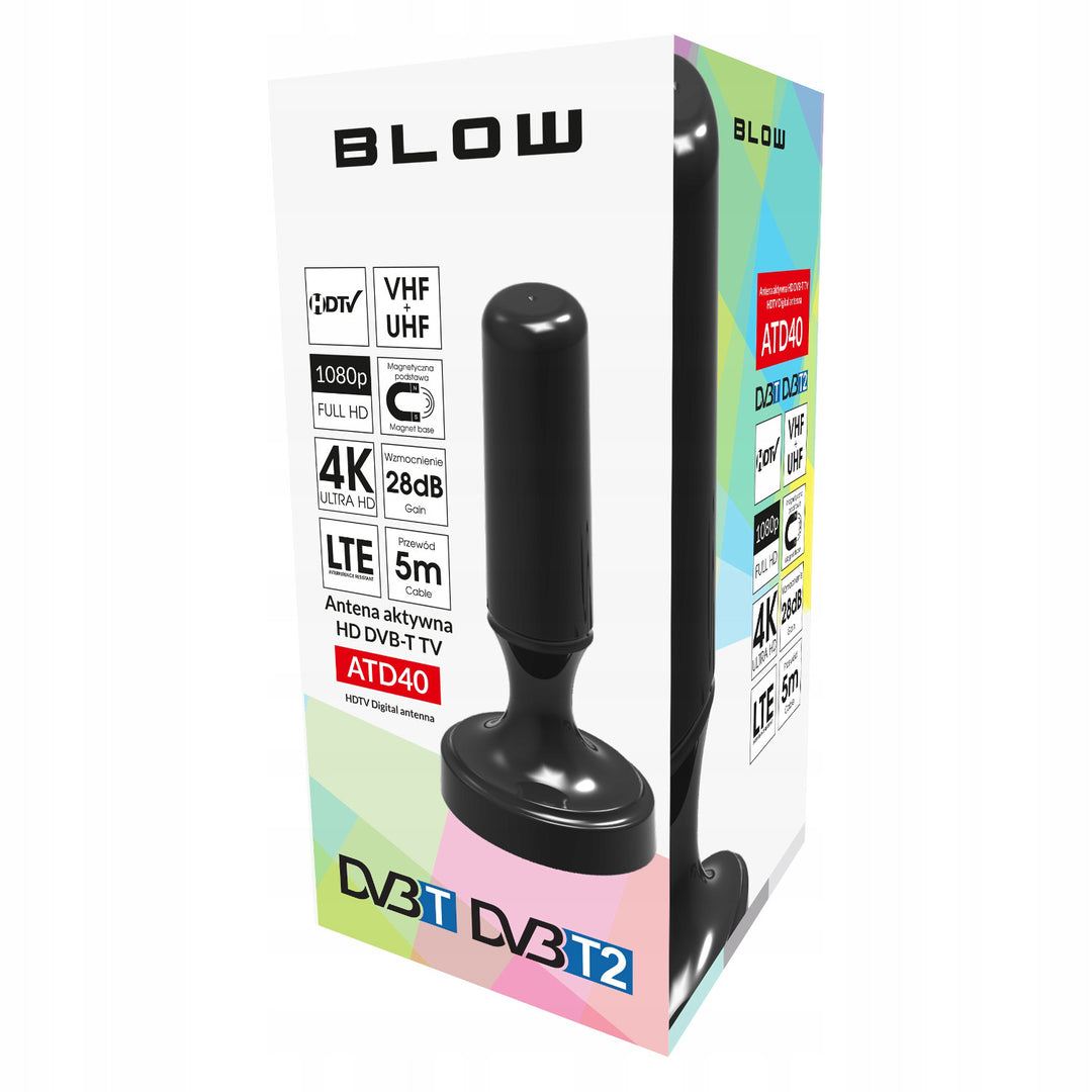 DVB-T Blow-antenne, actief intern, versterking 28dB, ingebouwd LTE-filter, ontvangst in het bereik 168-790 MHz, 21-040#