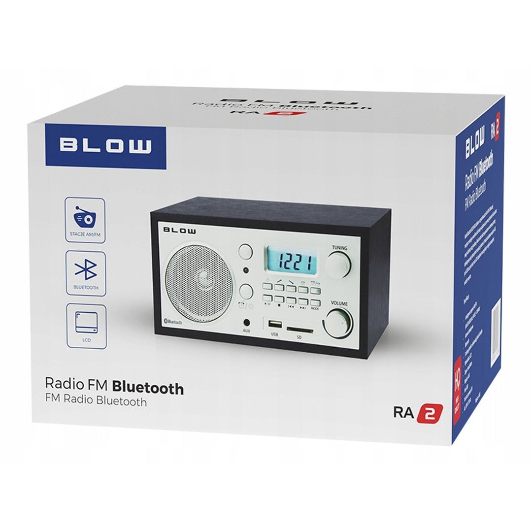 Blow draagbare analoge radio, Bluetooth-functie, USB-, AUX- en SD-aansluitingen, AM/FM-radio-ontvangst, LCD-display, klok en wekker, 77-531#