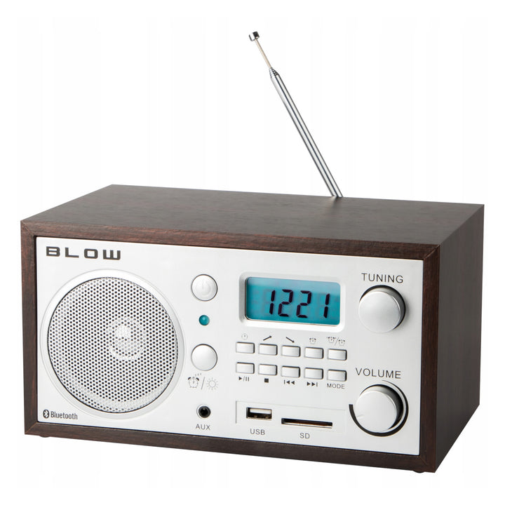 Blow draagbare analoge radio, Bluetooth-functie, USB-, AUX- en SD-aansluitingen, AM/FM-radio-ontvangst, LCD-display, klok en wekker, 77-531#