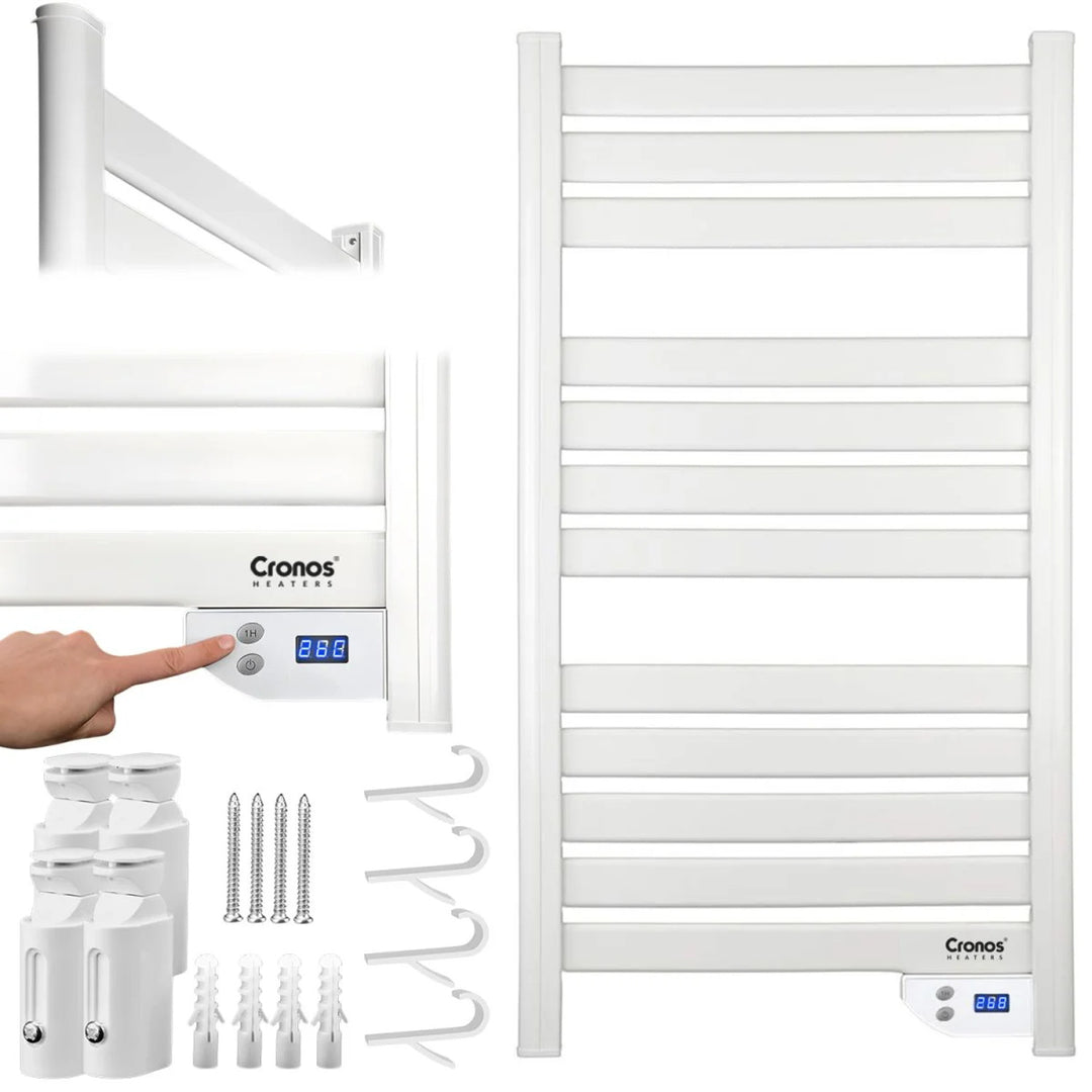 Cronos elektrische badkamerradiator, vermogen 500 W, verwarmt een ruimte tot 6 m², LCD-display, AUTO-functie, TIMER en functie voor het detecteren van open ramen, TW-500