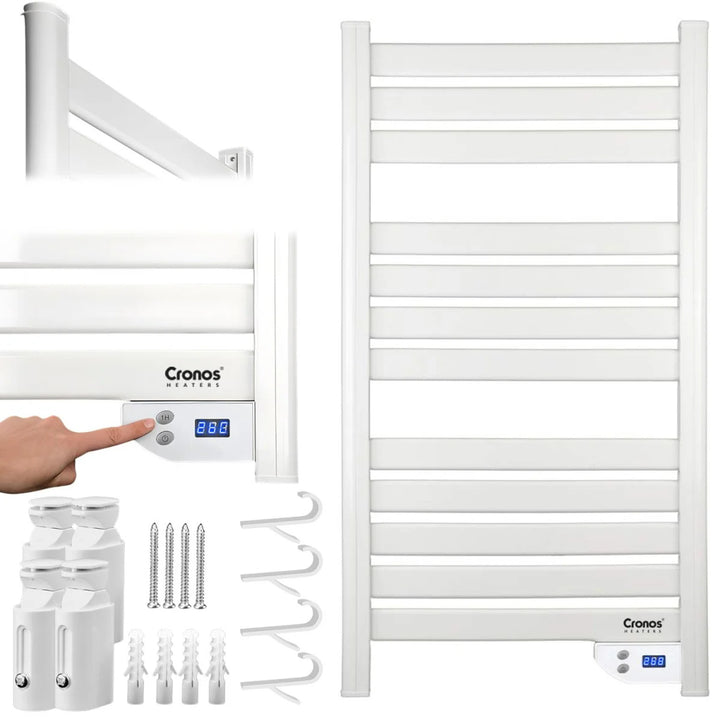Cronos elektrische badkamerradiator, vermogen 500 W, verwarmt een ruimte tot 6 m², LCD-display, AUTO-functie, TIMER en functie voor het detecteren van open ramen, TW-500