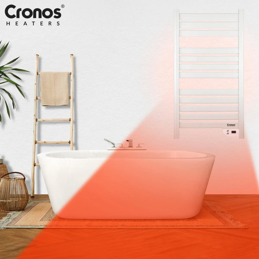 Cronos elektrische badkamerradiator, vermogen 500 W, verwarmt een ruimte tot 6 m², LCD-display, AUTO-functie, TIMER en functie voor het detecteren van open ramen, TW-500