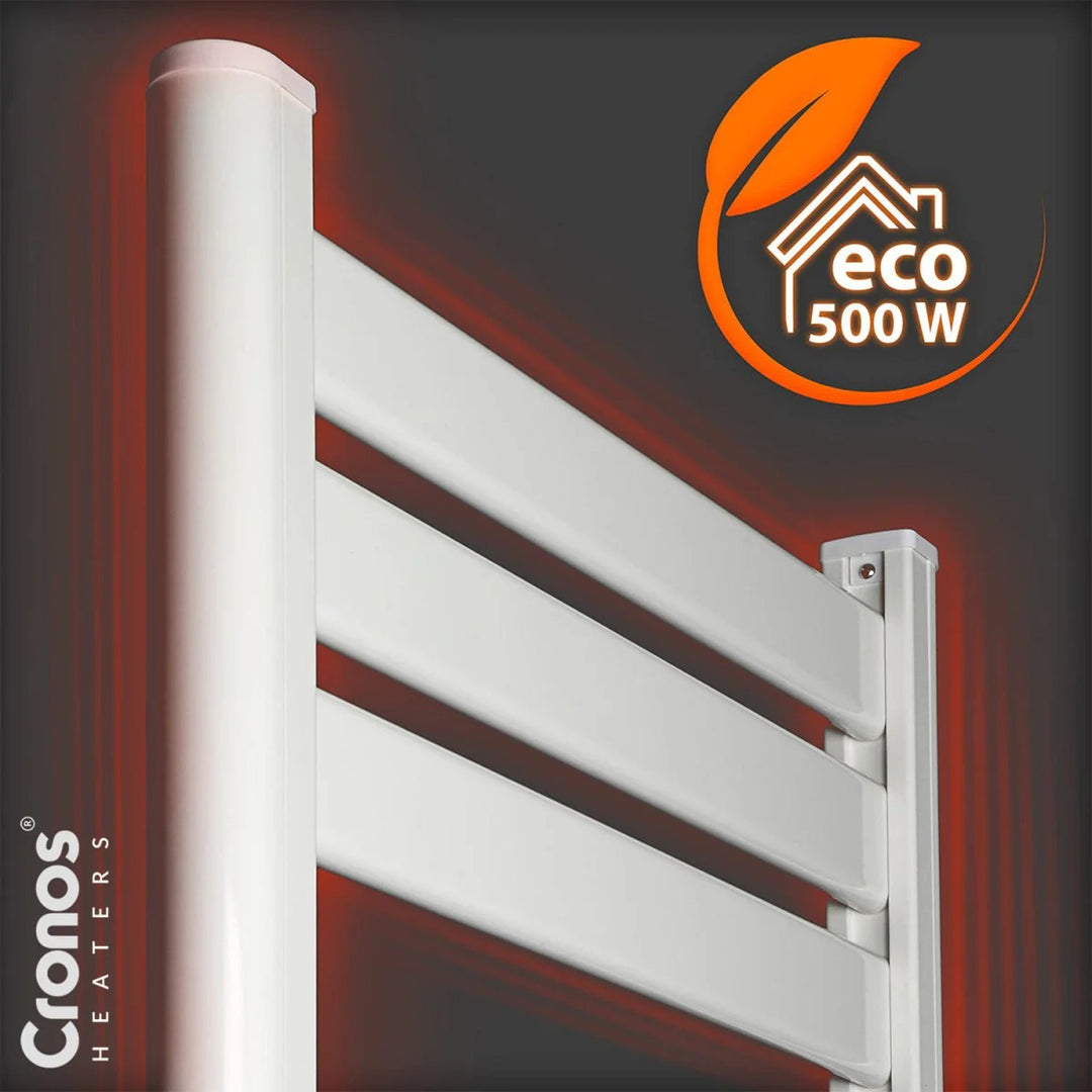 Cronos elektrische badkamerradiator, vermogen 500 W, verwarmt een ruimte tot 6 m², LCD-display, AUTO-functie, TIMER en functie voor het detecteren van open ramen, TW-500