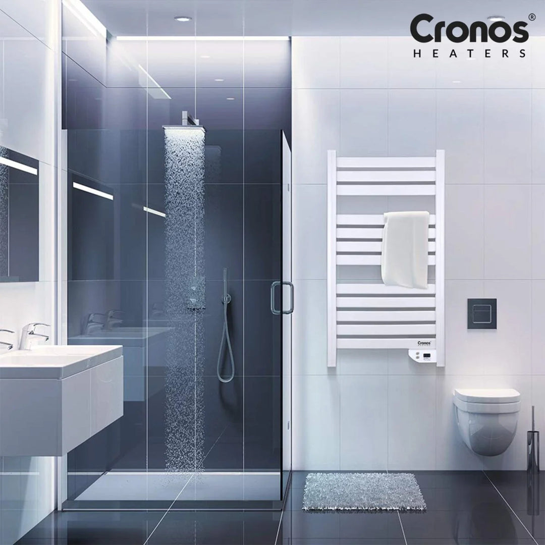 Cronos elektrische badkamerradiator, vermogen 500 W, verwarmt een ruimte tot 6 m², LCD-display, AUTO-functie, TIMER en functie voor het detecteren van open ramen, TW-500