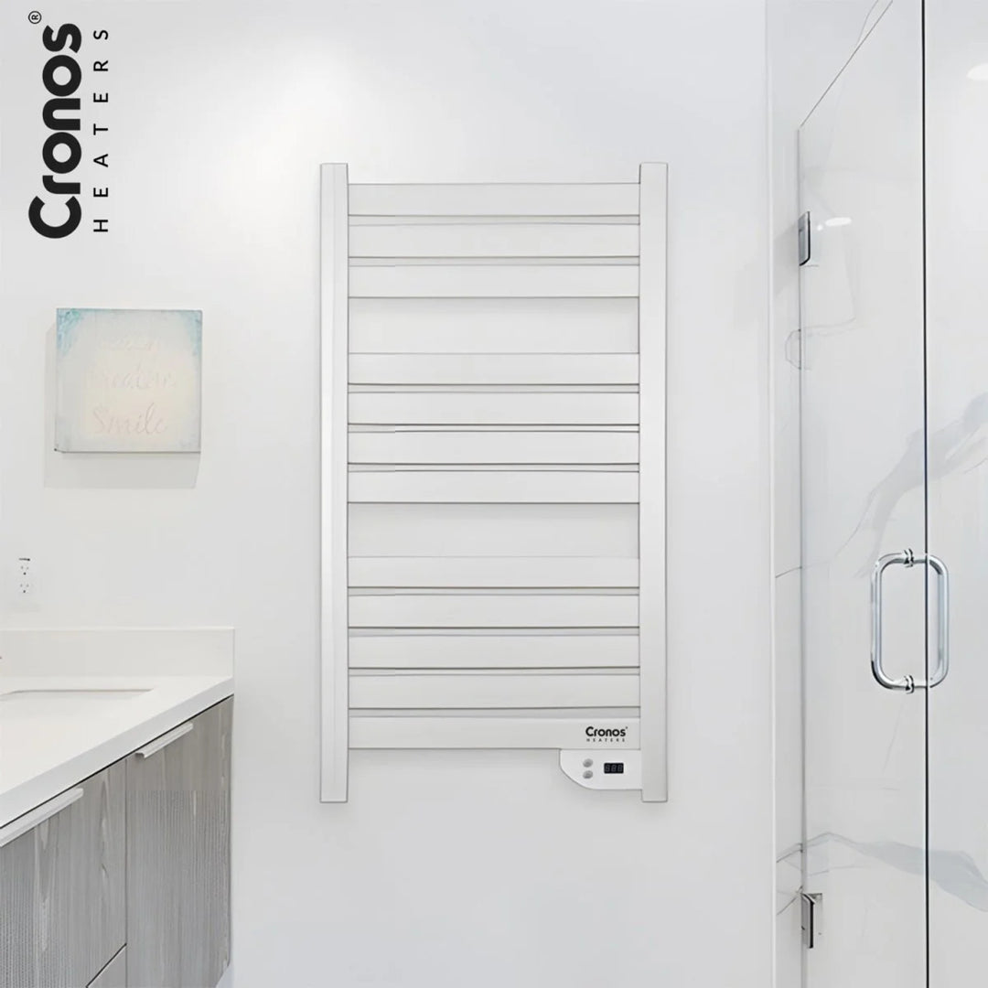 Cronos elektrische badkamerradiator, vermogen 500 W, verwarmt een ruimte tot 6 m², LCD-display, AUTO-functie, TIMER en functie voor het detecteren van open ramen, TW-500