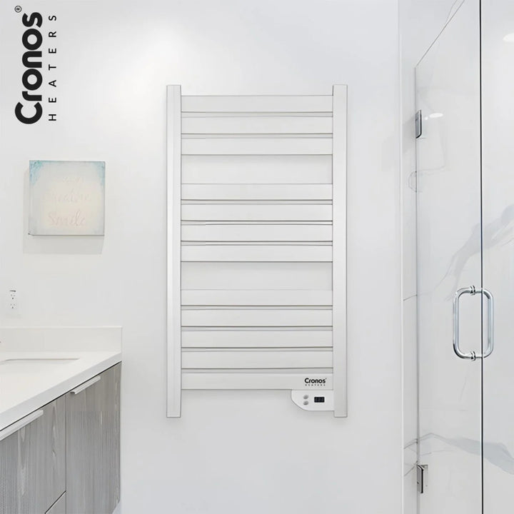Cronos elektrische badkamerradiator, vermogen 500 W, verwarmt een ruimte tot 6 m², LCD-display, AUTO-functie, TIMER en functie voor het detecteren van open ramen, TW-500