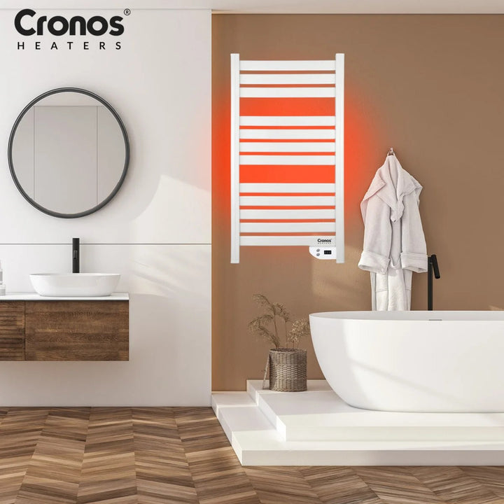 Cronos elektrische badkamerradiator, vermogen 500 W, verwarmt een ruimte tot 6 m², LCD-display, AUTO-functie, TIMER en functie voor het detecteren van open ramen, TW-500