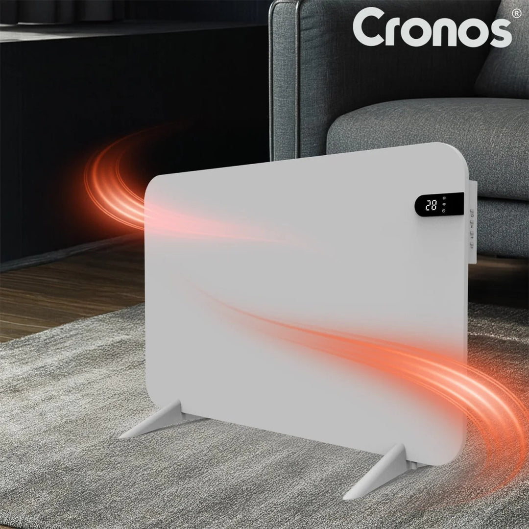 Cronos elektrische radiator, kleur wit, vermogen 450 W, verwarming van ruimtes tot 14 m², ingebouwde thermostaat, bediening met afstandsbediening, functie voor het detecteren van open ramen, voetjes meegeleverd, WFH-450TW