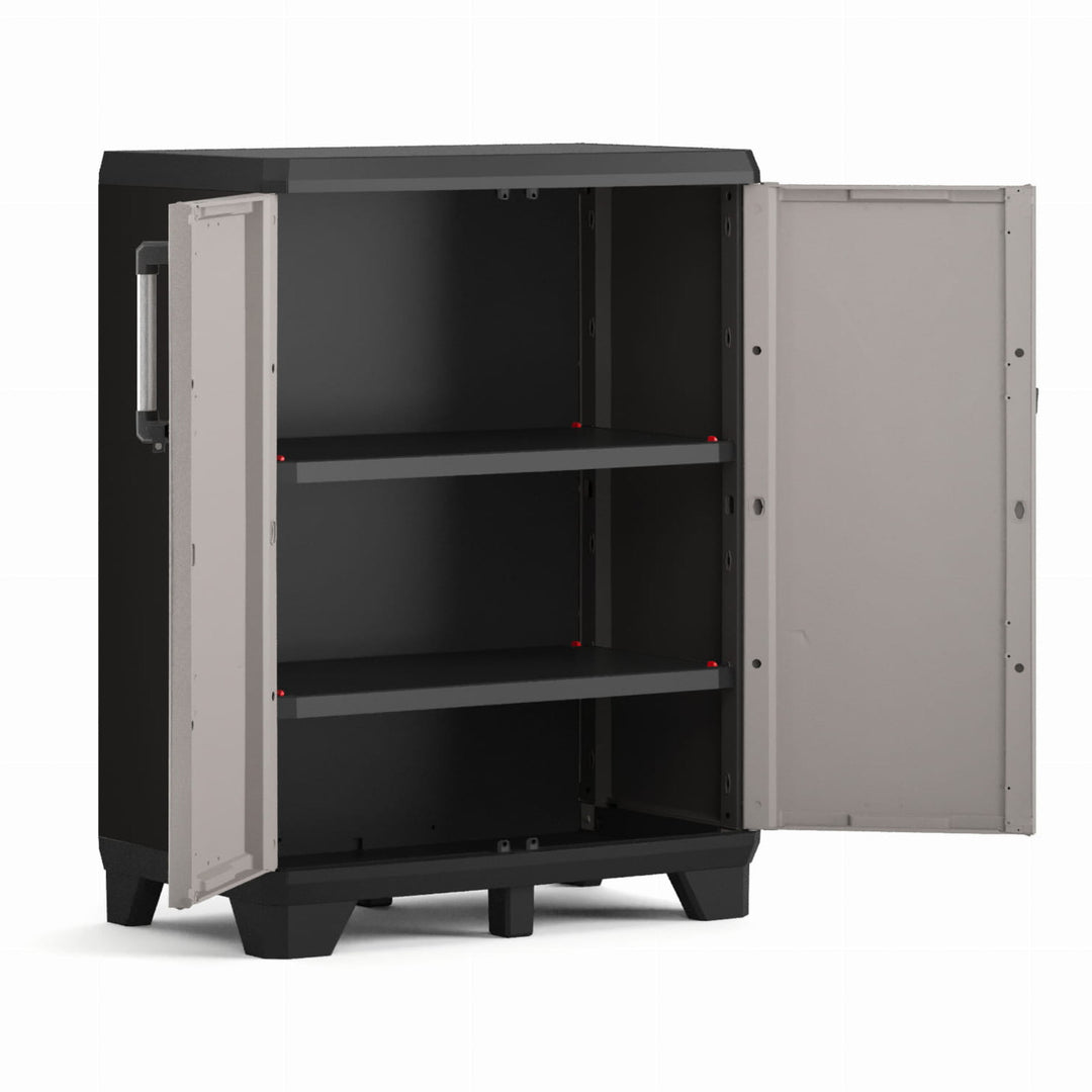 Lage kast Keter, verstelbare planken, versterkte constructie, kleur: grijs/zwart, Pro