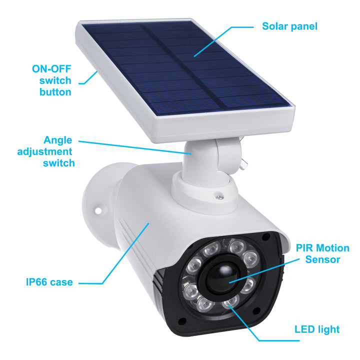 Solar camera-imitatie, knipperende LED, bewegingssensor, LED-verlichting, gratis sticker, SOL1800S, 4 stuks