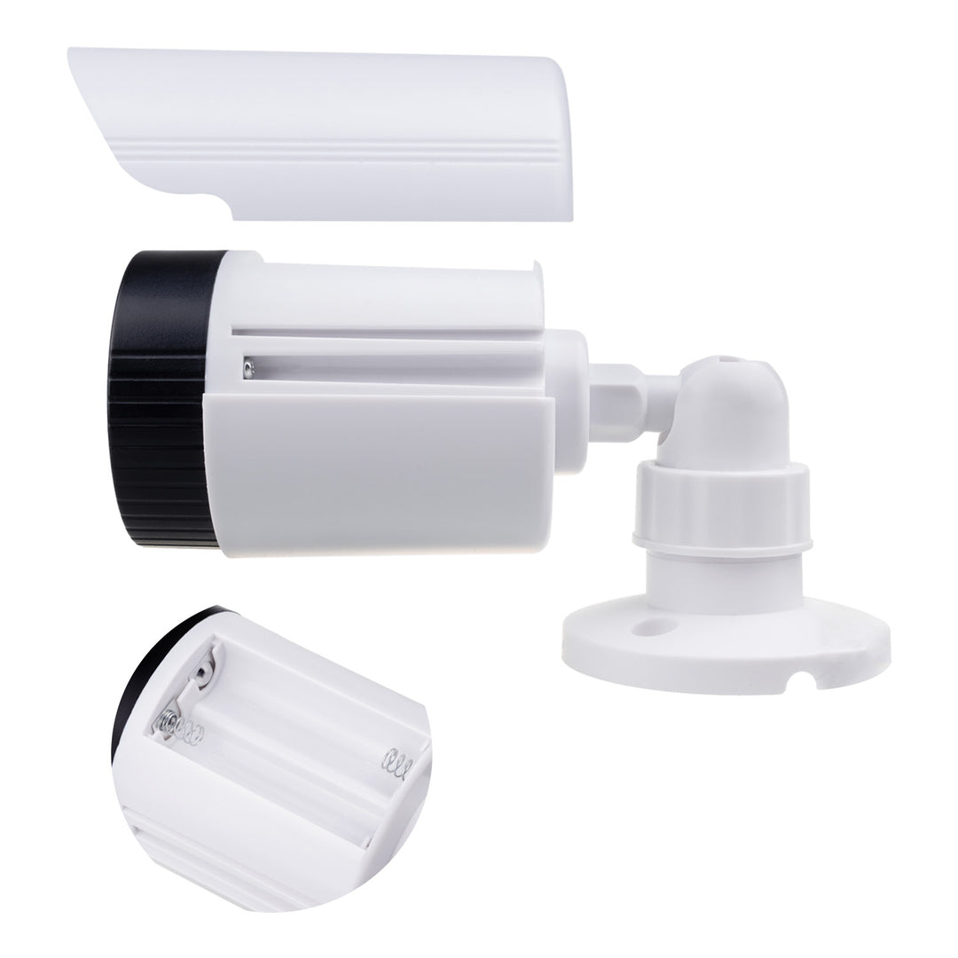 Set van twee dummy-buiskamera's, IR-LED's, wit, voeding 2xAA (meegeleverd), ABS, IR1800 WT