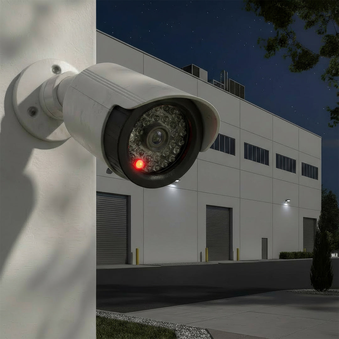 Set van twee dummy-buiskamera's, IR-LED's, wit, voeding 2xAA (meegeleverd), ABS, IR1800 WT