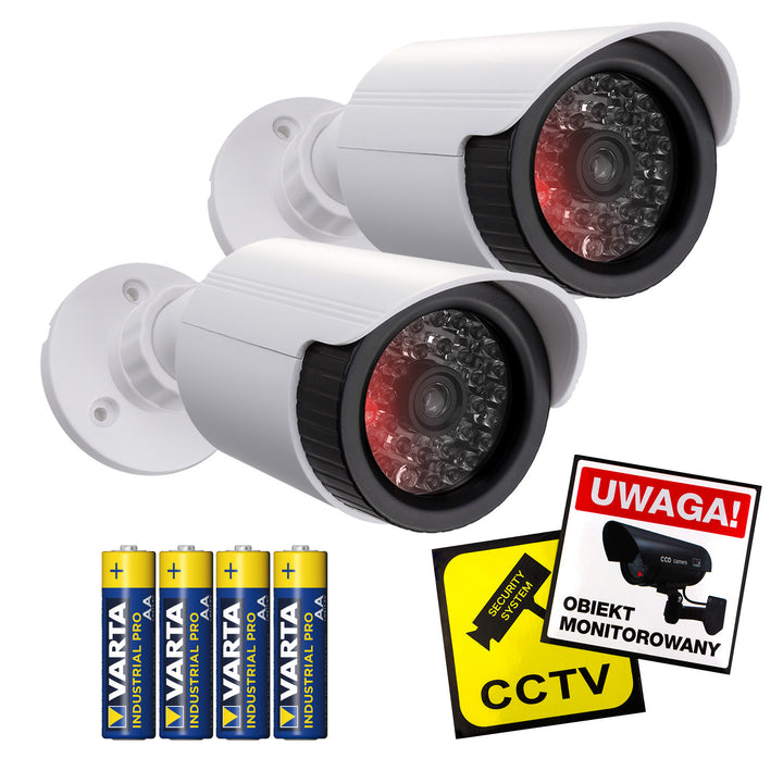 Set van twee dummy-buiskamera's, IR-LED's, wit, voeding 2xAA (meegeleverd), ABS, IR1800 WT
