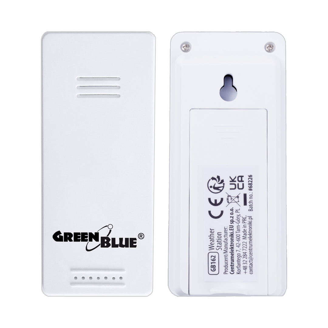 GreenBlue draadloze weerstation, temperatuur IN/OUT, klok, keuze tussen °C / °F, bereik tot 60 m, GB162, 4x AAA-batterij