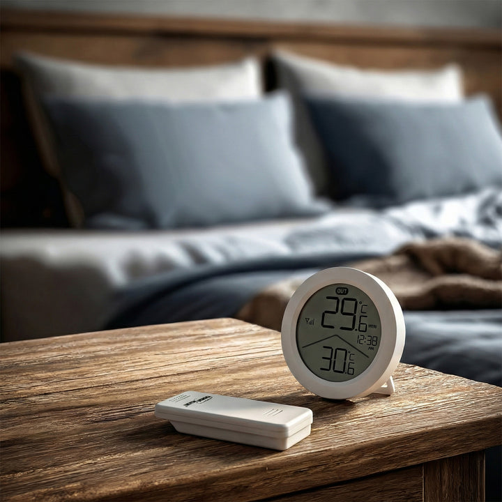 GreenBlue draadloze weerstation, temperatuur IN/OUT, klok, keuze tussen °C / °F, bereik tot 60 m, GB162, 4x AAA-batterij