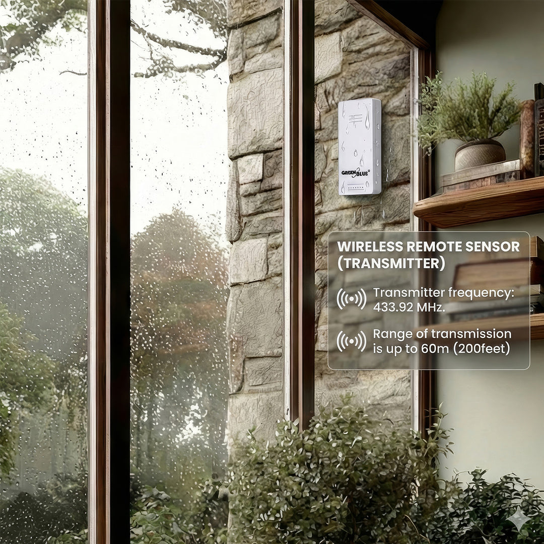 GreenBlue draadloze weerstation, temperatuur IN/OUT, klok, keuze tussen °C / °F, bereik tot 60 m, GB162, 4x AAA-batterij