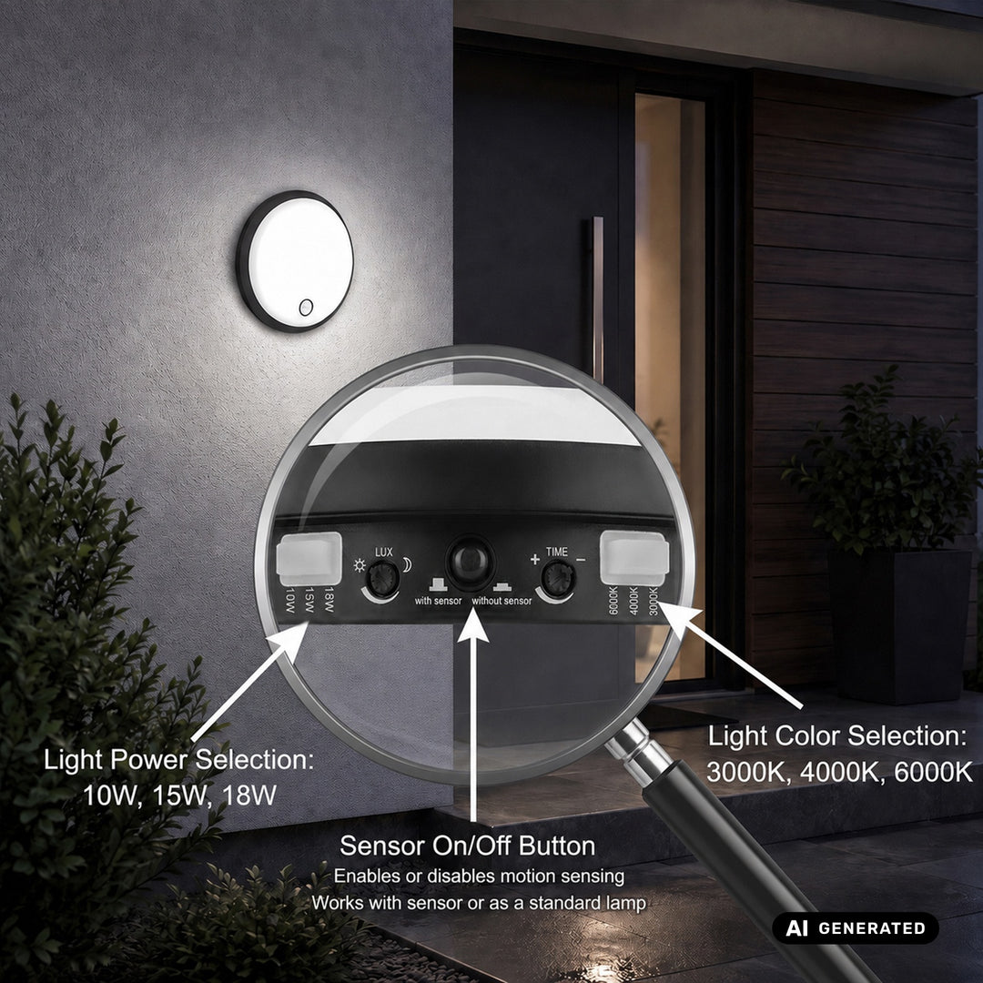 Maclean LED-lamp met bewegingssensor, PIR-sensor, zwart, 10 W/15 W/18 W, IP65, instelbare kleurtemperatuur 3000/4000/6000 K, MCE535 B