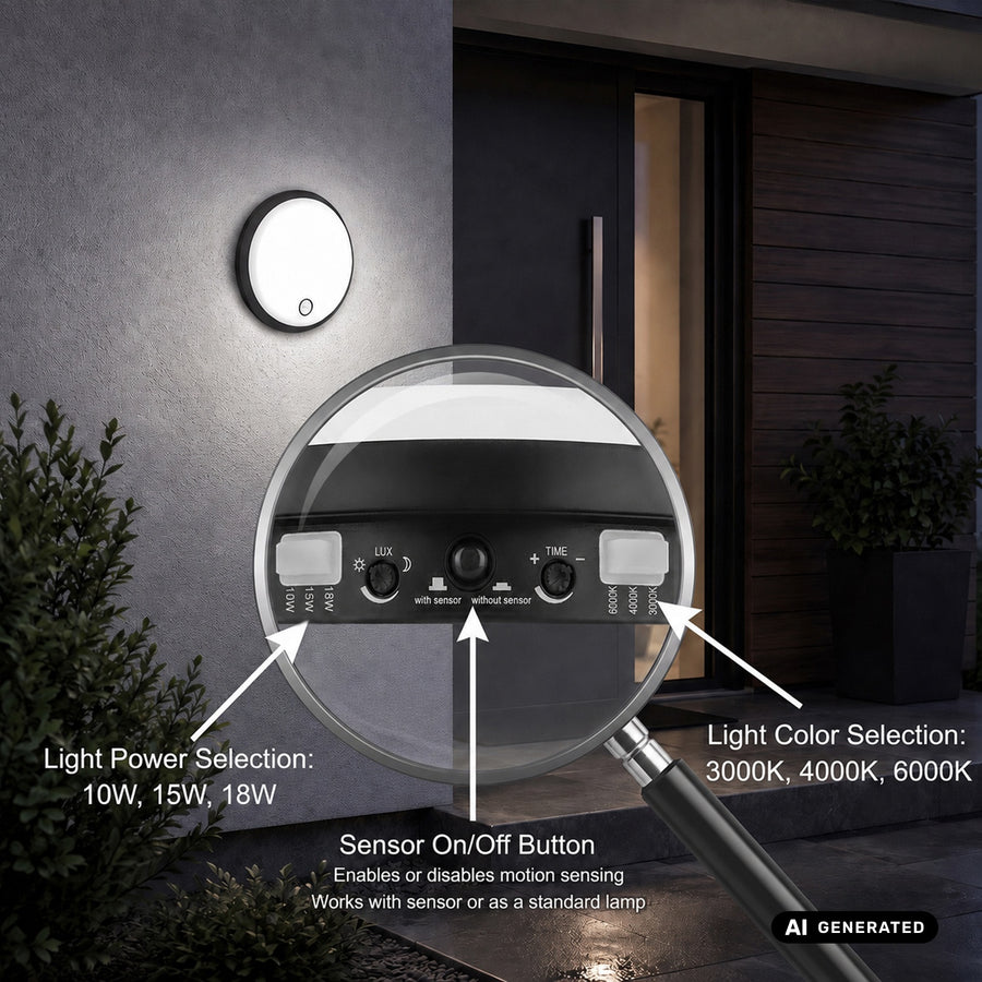 Maclean LED-lamp met bewegingssensor, PIR-sensor, zwart, 10 W/15 W/18 W, IP65, instelbare kleurtemperatuur 3000/4000/6000 K, MCE535 B