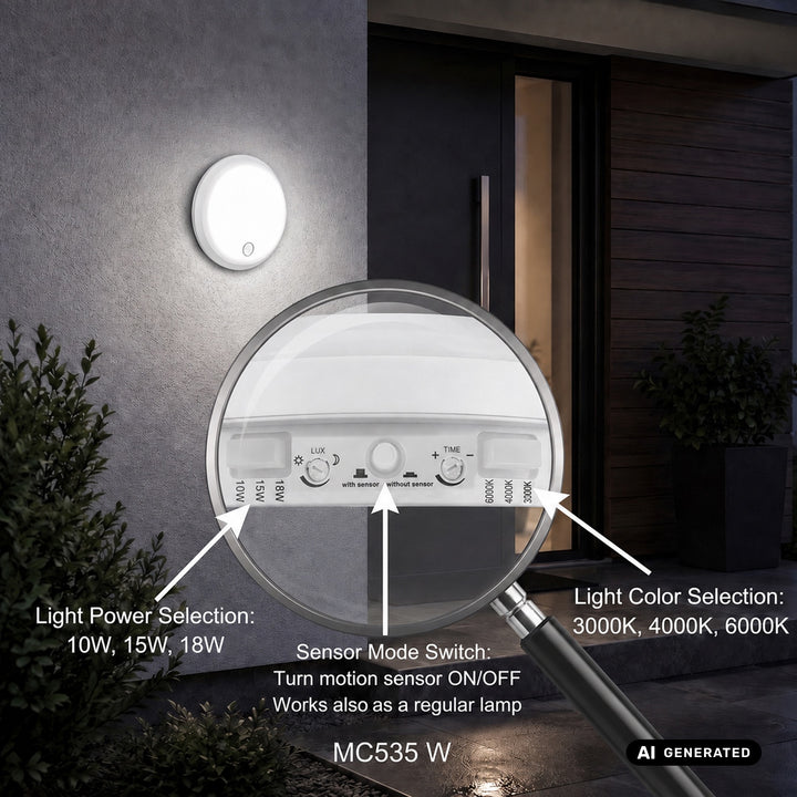 Maclean LED-lamp met bewegingssensor, PIR-sensor, wit, 10 W/15 W/18 W, IP65, instelbare kleurtemperatuur 3000/4000/6000 K, MCE535 W