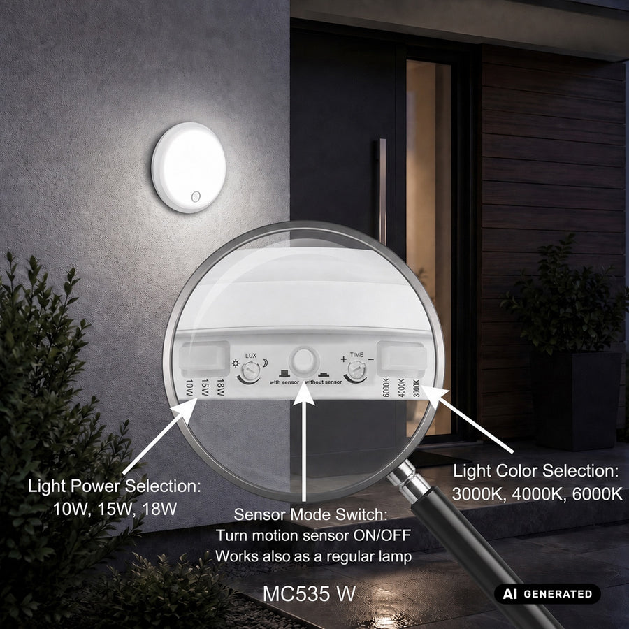 Maclean LED-lamp met bewegingssensor, PIR-sensor, wit, 10 W/15 W/18 W, IP65, instelbare kleurtemperatuur 3000/4000/6000 K, MCE535 W