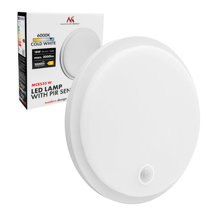 Maclean LED-lamp met bewegingssensor, PIR-sensor, wit, 10 W/15 W/18 W, IP65, instelbare kleurtemperatuur 3000/4000/6000 K, MCE535 W