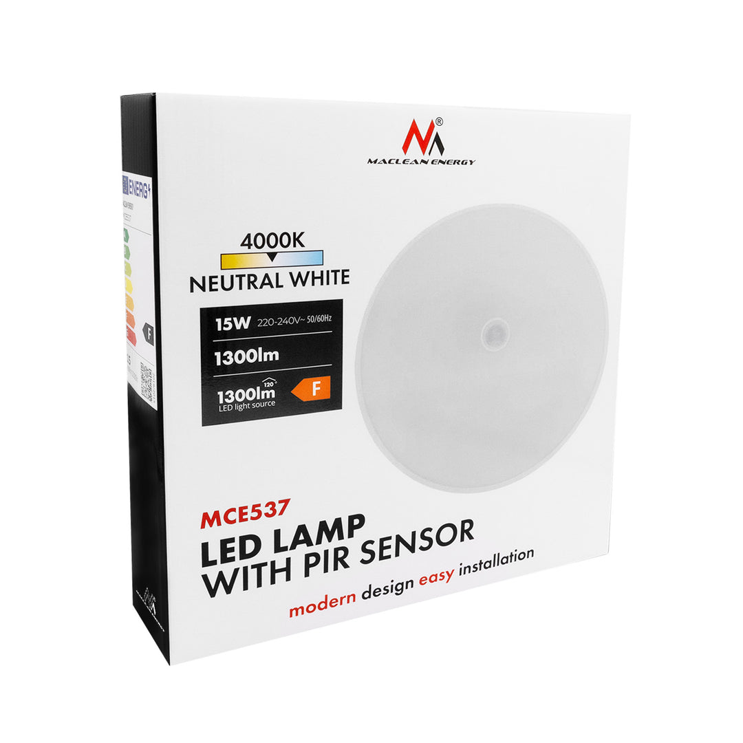 Maclean LED-lamp met PIR-sensor, plafondmodel, 15 W, 1300 lm, IP54, 220-240 V~ 50/60 Hz, MCE537