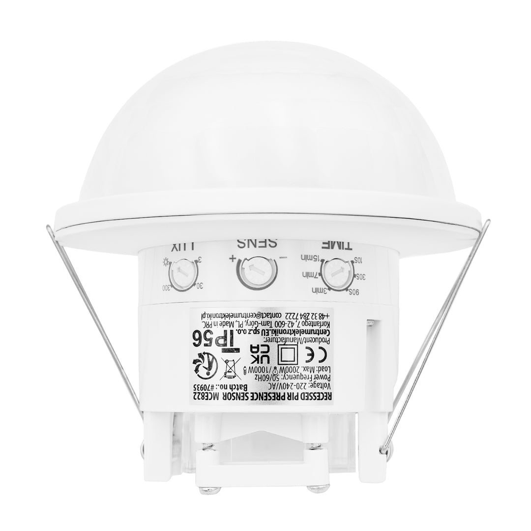 Maclean PIR-aanwezigheidssensor, inbouwmodel, bereik 10x40 m, 1000 W/2000 W, 220-240 V AC, 50/60 Hz, IP54, MCE822