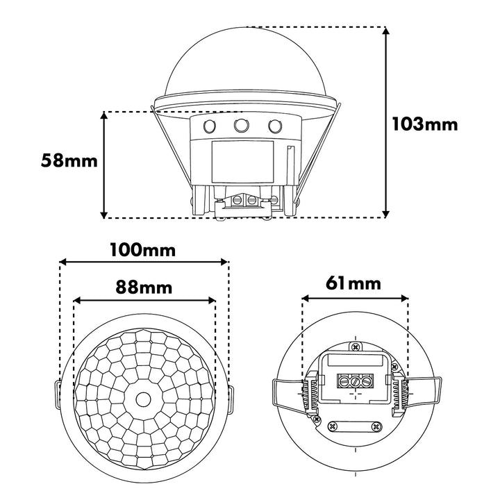 Maclean PIR-aanwezigheidssensor, inbouwmodel, bereik 10x40 m, 1000 W/2000 W, 220-240 V AC, 50/60 Hz, IP54, MCE822