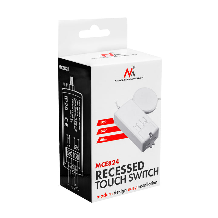 Maclean inbouw-aanraakschakelaar, <40 mm, 110-240 V AC, max. belasting 600 W voor LED, MCE824