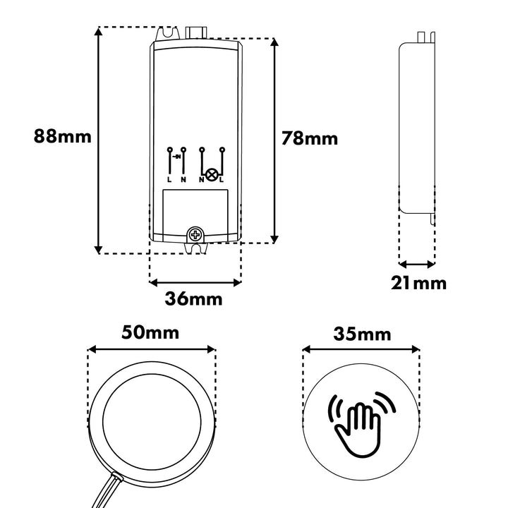 Maclean inbouw-aanraakschakelaar, <40 mm, 110-240 V AC, max. belasting 600 W voor LED, MCE824