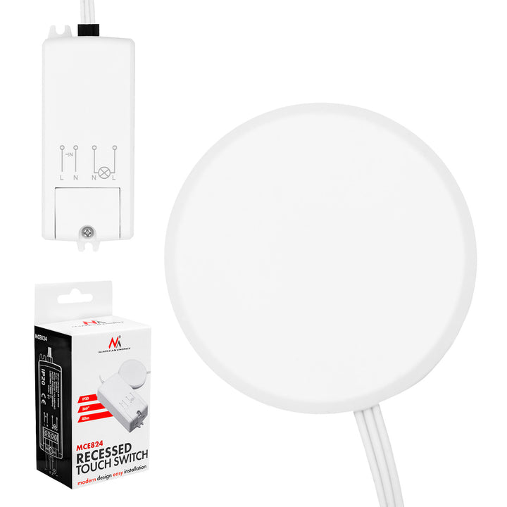 Maclean inbouw-aanraakschakelaar, <40 mm, 110-240 V AC, max. belasting 600 W voor LED, MCE824