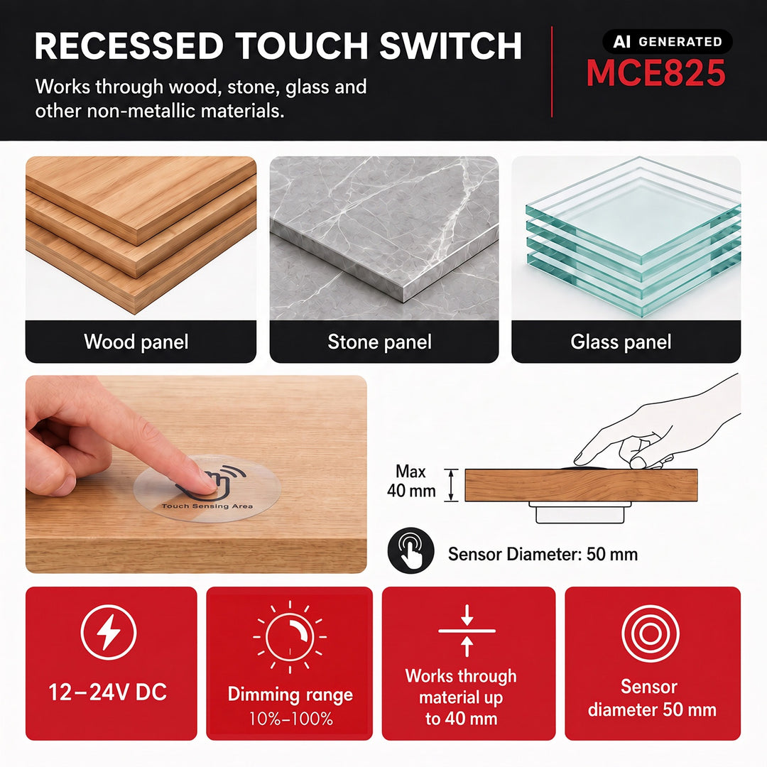 Maclean inbouw-touchtaster, <40 mm, 12-24 V DC, max. belasting 48/96 W, MCE825