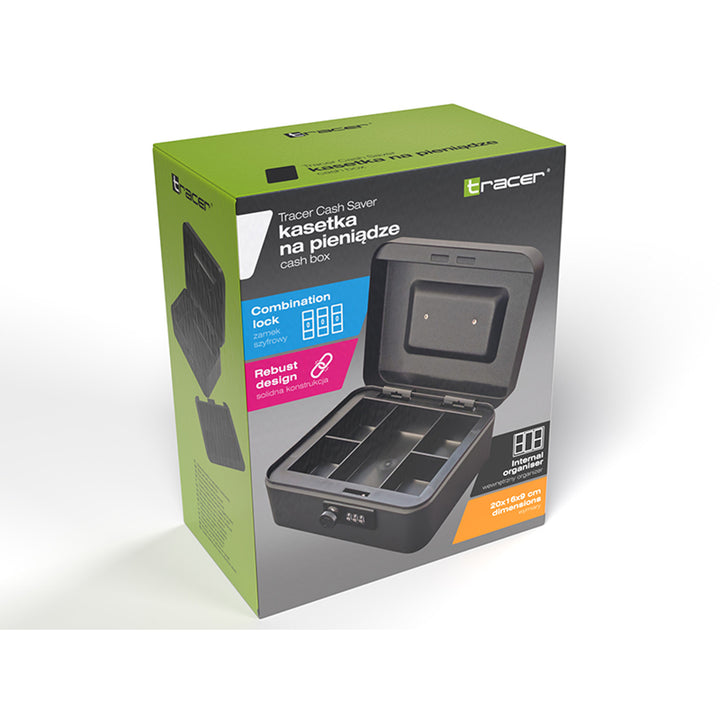 Tracer geldkassette, handvat voor transport, verborgen opbergvak, zwart, Cash Saver
