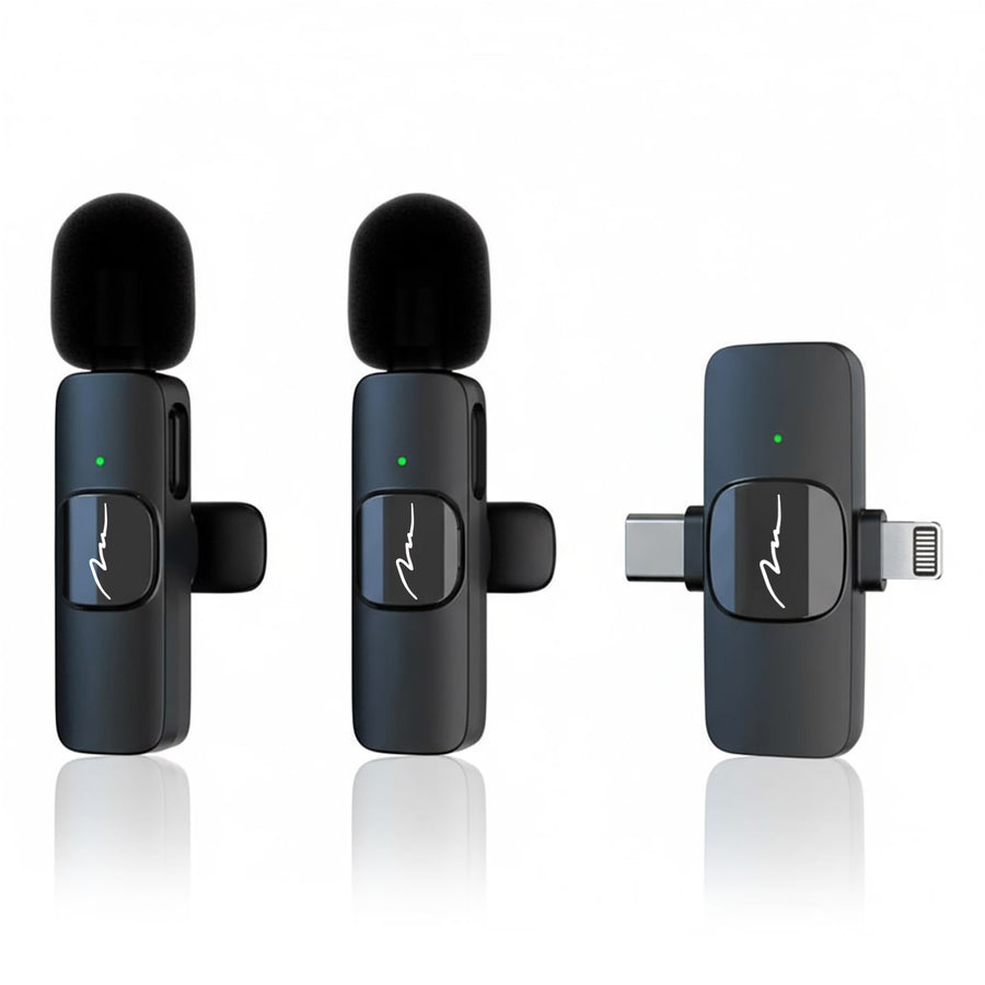 MICRO-MIC DUO - 2x draadloze microfoon met clip (set), iOS & Android (OTG), mini, supergevoelig. USB-C & LIGHTNING, Mediatech