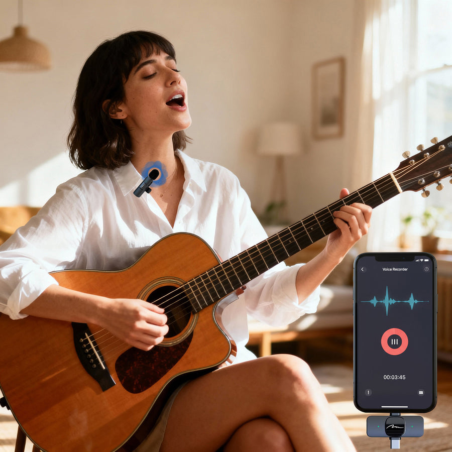 MICRO-MIC DUO - 2x draadloze microfoon met clip (set), iOS & Android (OTG), mini, supergevoelig. USB-C & LIGHTNING, Mediatech