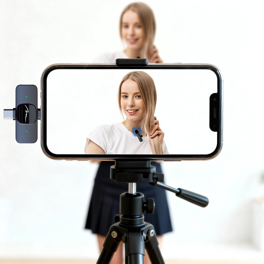MICRO-MIC DUO - 2x draadloze microfoon met clip (set), iOS & Android (OTG), mini, supergevoelig. USB-C & LIGHTNING, Mediatech