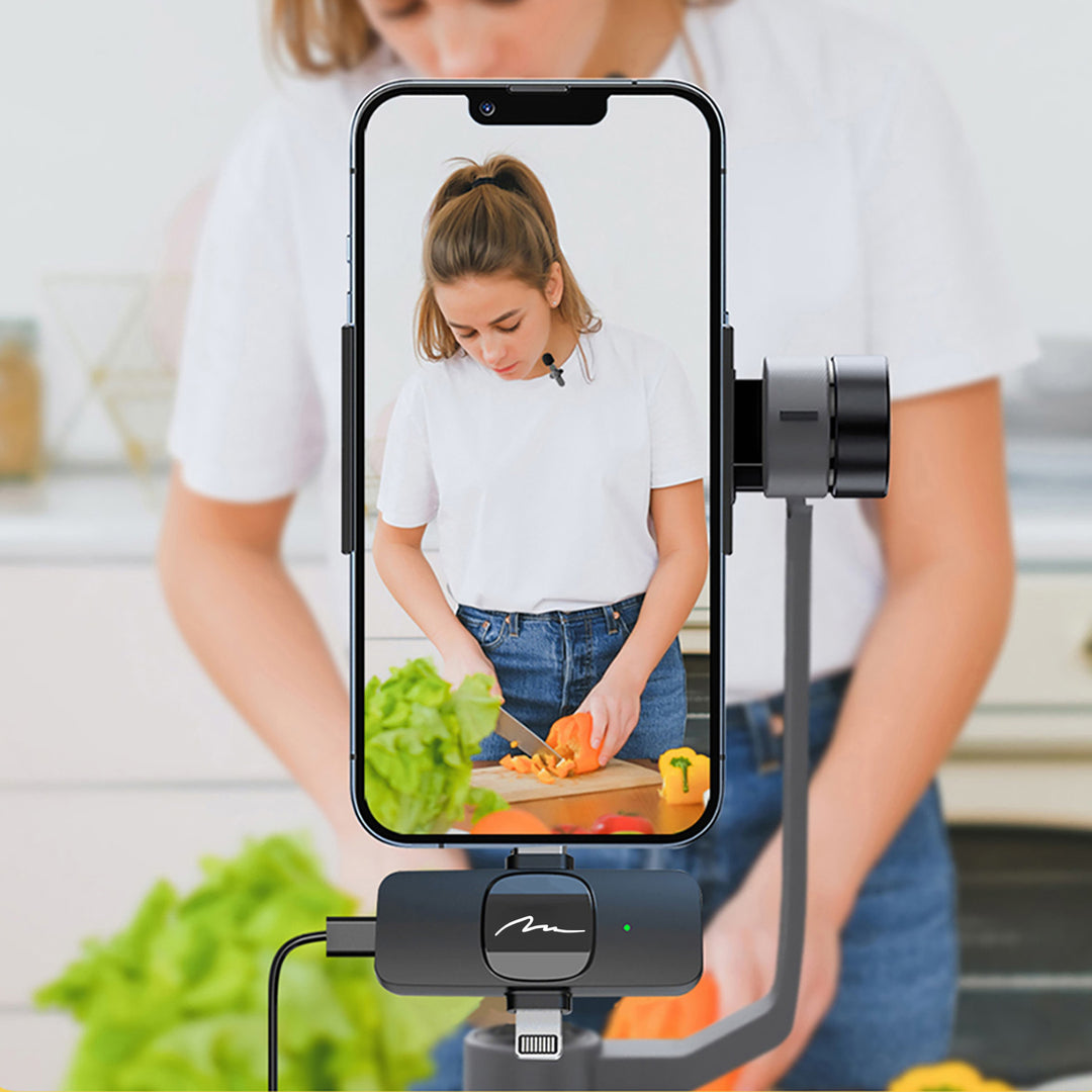 MICRO-MIC DUO - 2x draadloze microfoon met clip (set), iOS & Android (OTG), mini, supergevoelig. USB-C & LIGHTNING, Mediatech