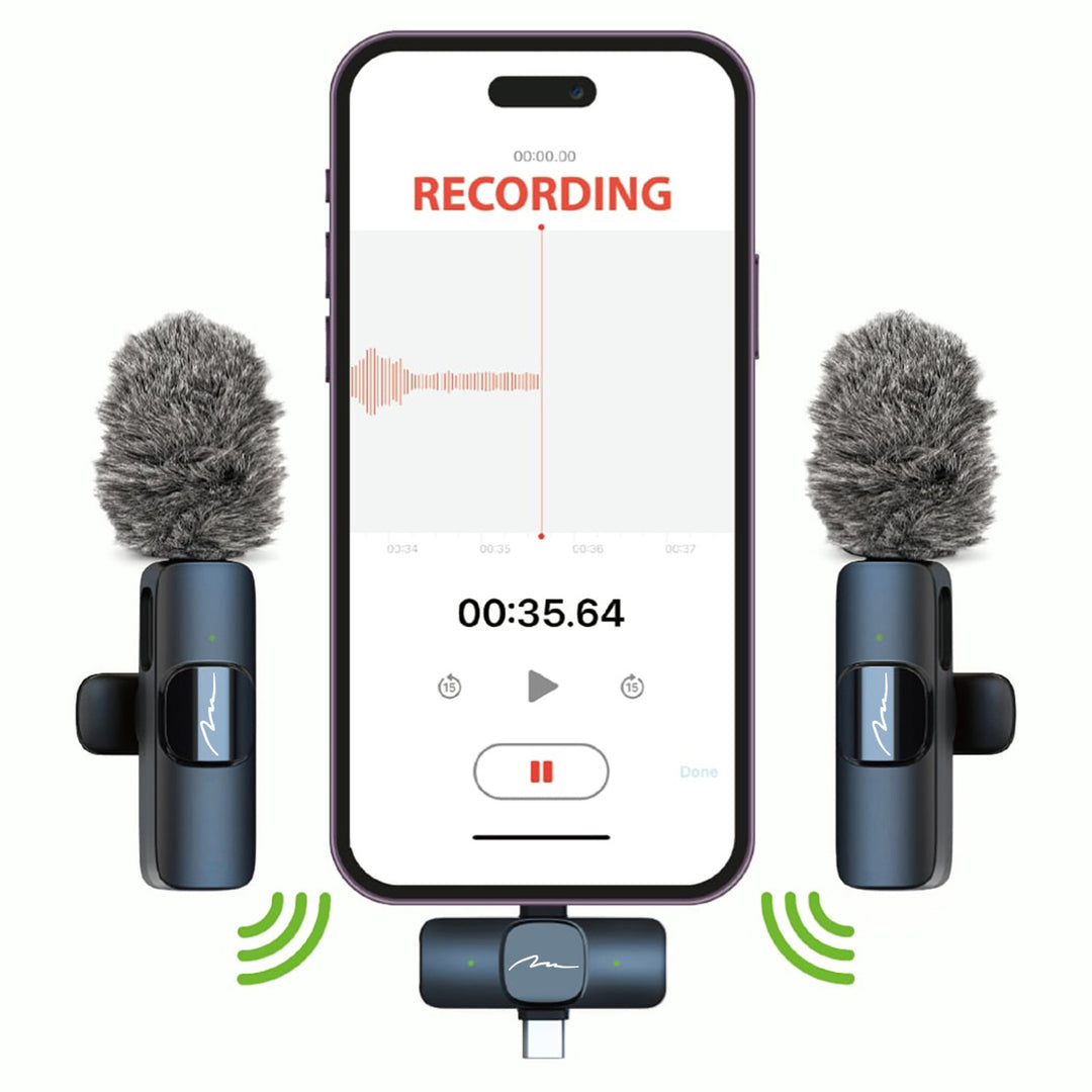 MICRO-MIC DUO - 2x draadloze microfoon met clip (set), iOS & Android (OTG), mini, supergevoelig. USB-C & LIGHTNING, Mediatech