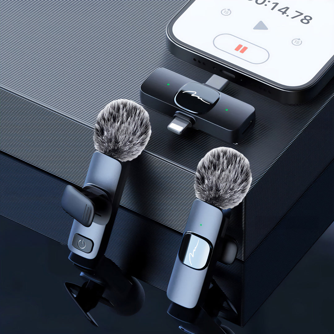MICRO-MIC DUO - 2x draadloze microfoon met clip (set), iOS & Android (OTG), mini, supergevoelig. USB-C & LIGHTNING, Mediatech