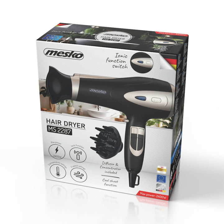 Mesko haardroger, ionisatiefunctie, diffuser, vermogen 2200 W, zwart, MS 2287