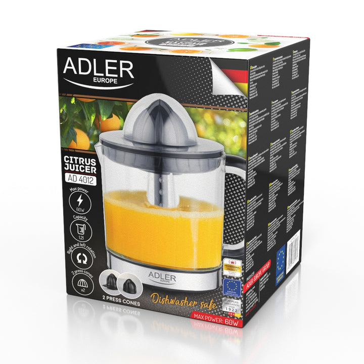 Citruspers Adler, inhoud 1,2 l, maximaal vermogen 60 W, zwart, AD 4012