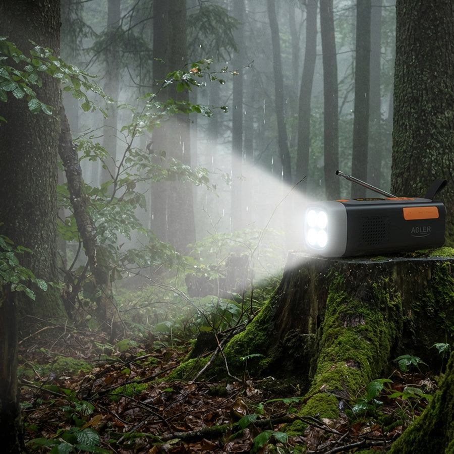 Adler noodradio, met zonnepaneel, handkruk en powerbank, Bluetooth 5.0, 4W LED-zaklamp, 4500 mAh, AD 1920